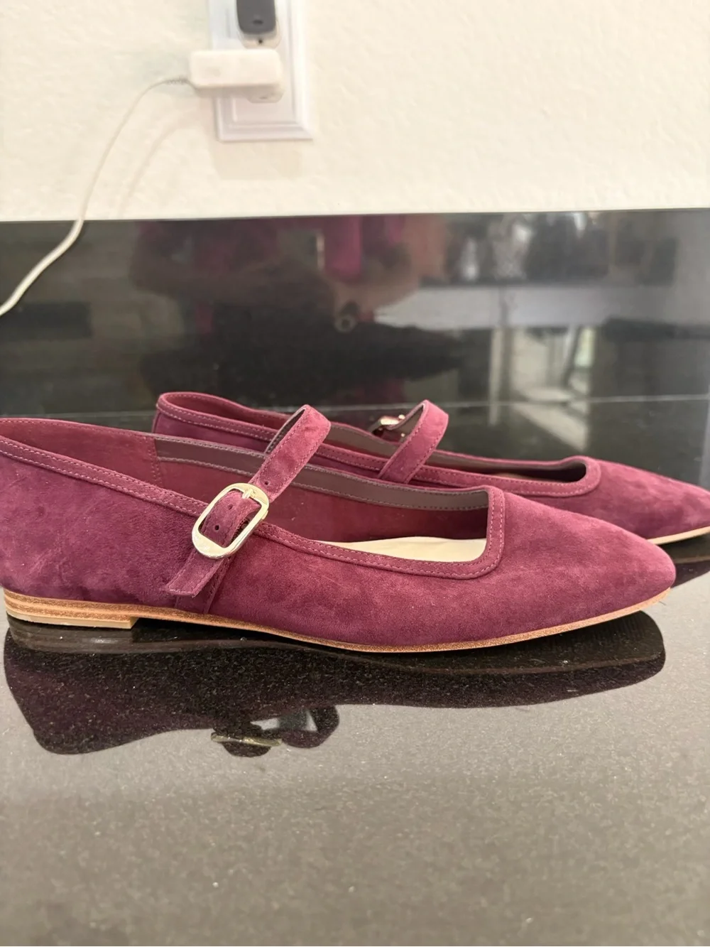 Marc Fisher Burgundy Suede Mary Jane Flats with Buckle